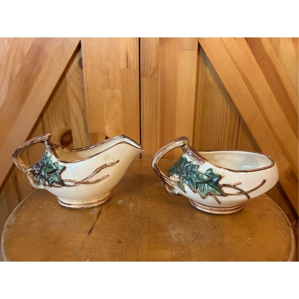 Vintage McCoy 1940s  Green Ivy 2 piece set  Creamer Open Top Sugar (8706)